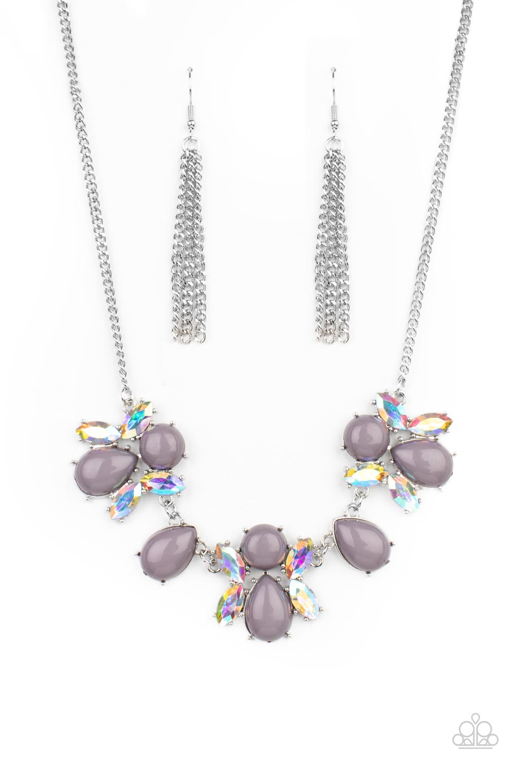Paparazzi Accessories-Galaxy Gallery Silver Iridescent Gray Teardrop Necklace Set
