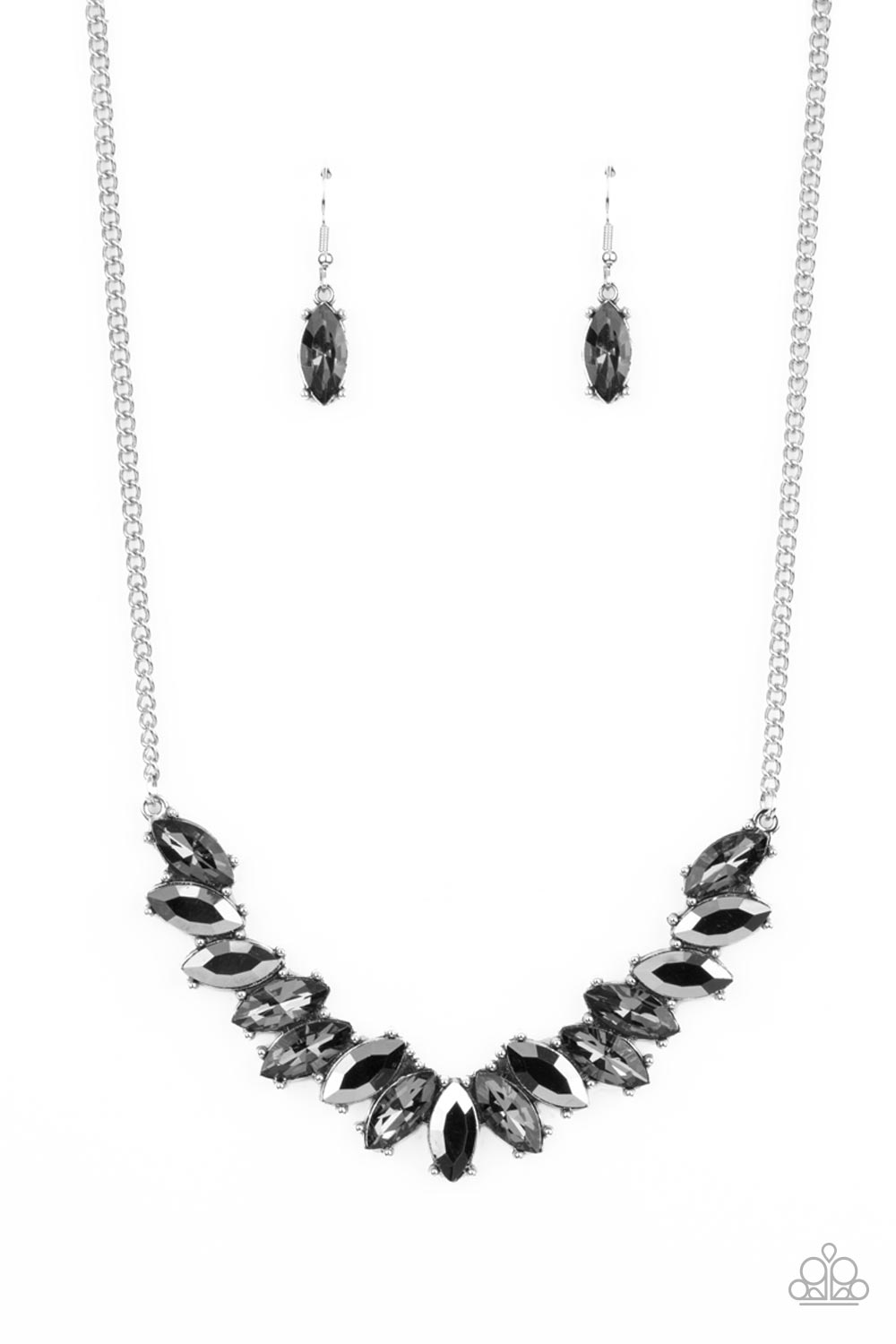 Paparazzi Accessories-Galaxy Game-Changer Sparkly Hematite Rhinestone Necklace Set