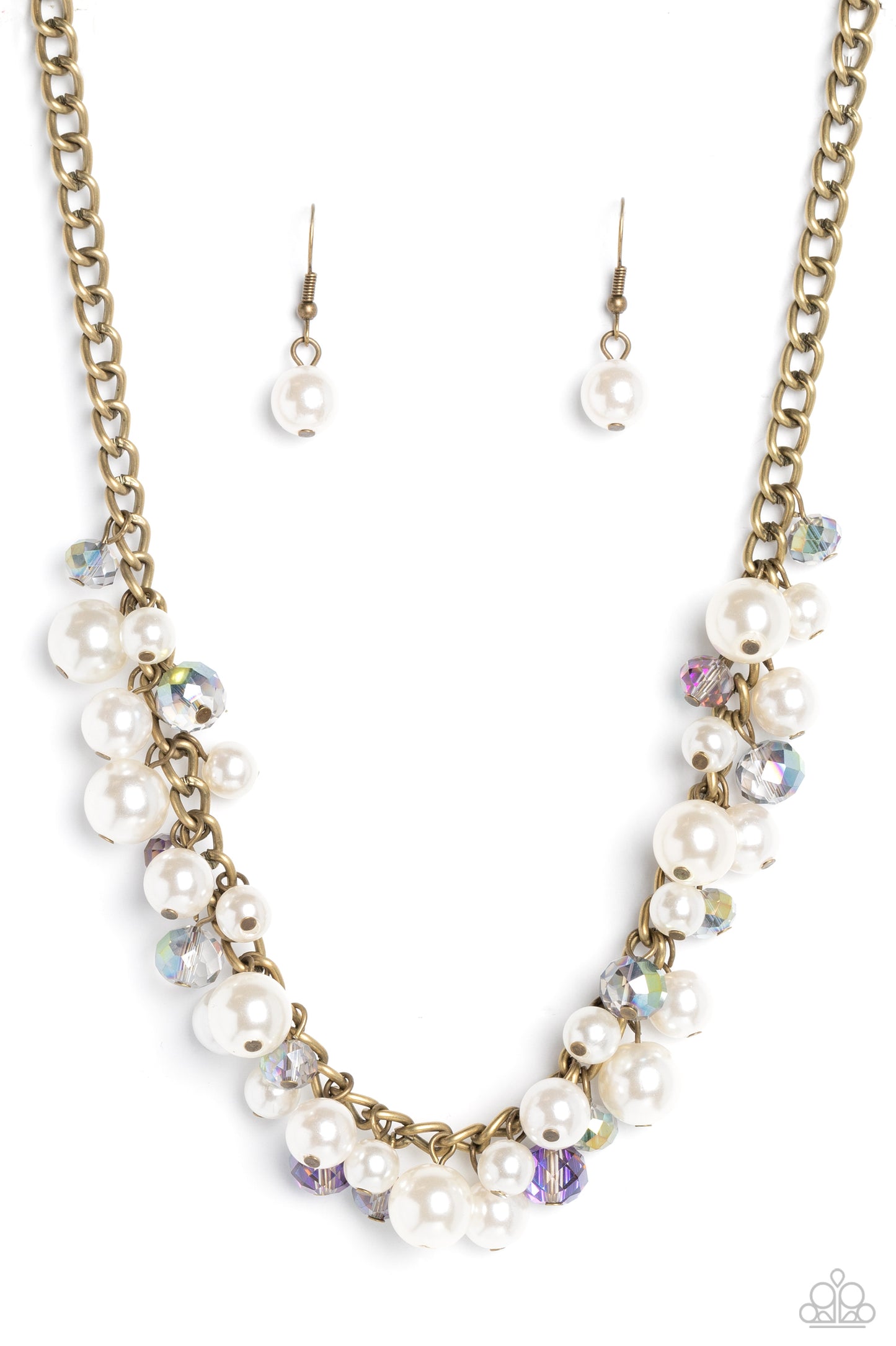 Paparazzi Accessories-Glinting Goddess Brass UV Crystal Bead Necklace Set