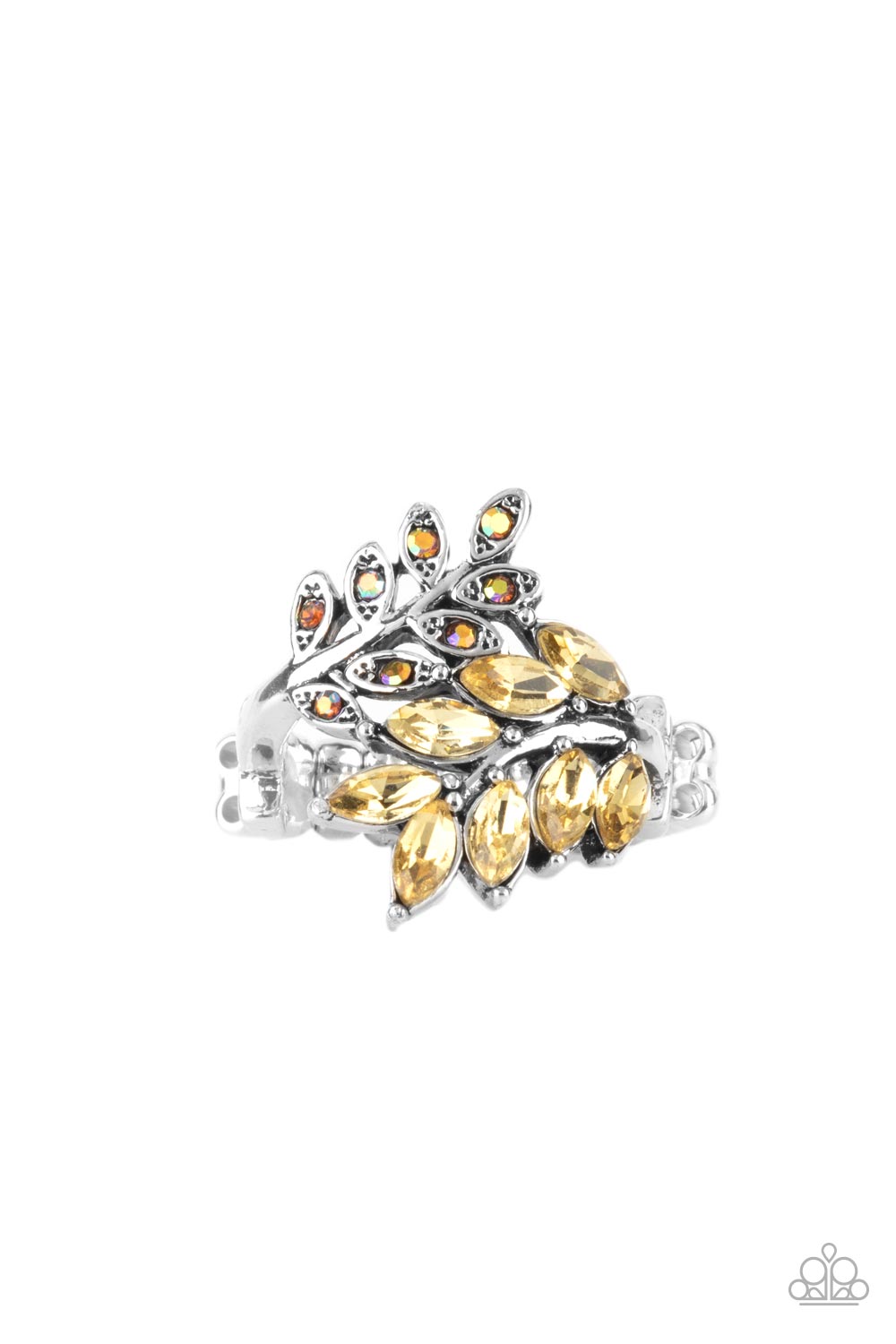 Paparazzi Accessories-Glowing Gardenista Yellow Iridescent Rhinestone Ring