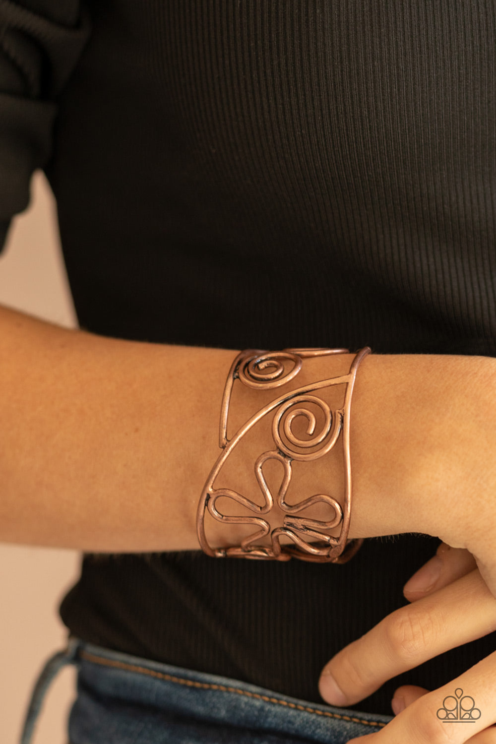 Paparazzi Accessories-Groovy Sensations Copper Floral Cuff Bracelet