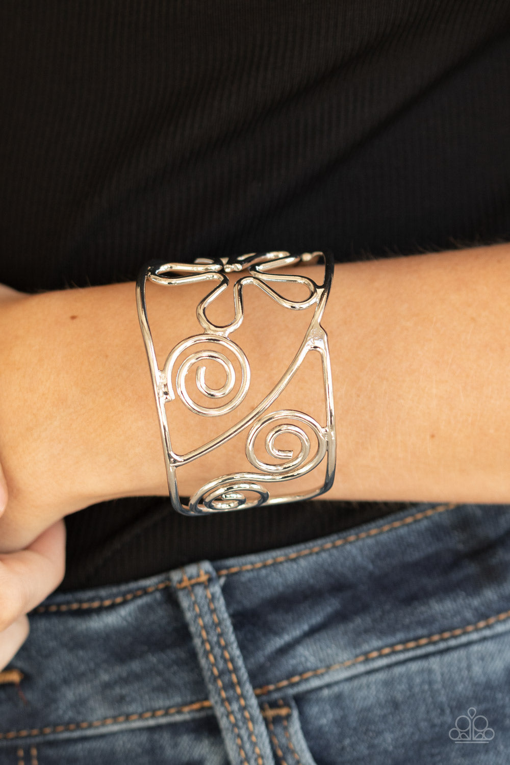 Paparazzi Accessories-Groovy Sensations Silver Swirl Cuff Bracelet