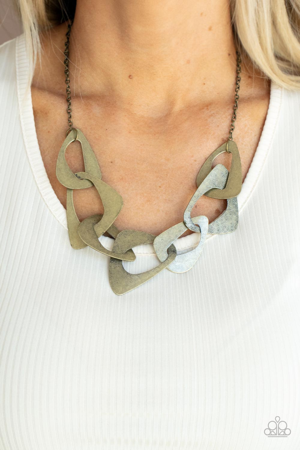 Paparazzi Accessories-Guide To The Galaxy Brass Triangular Link Necklace Set