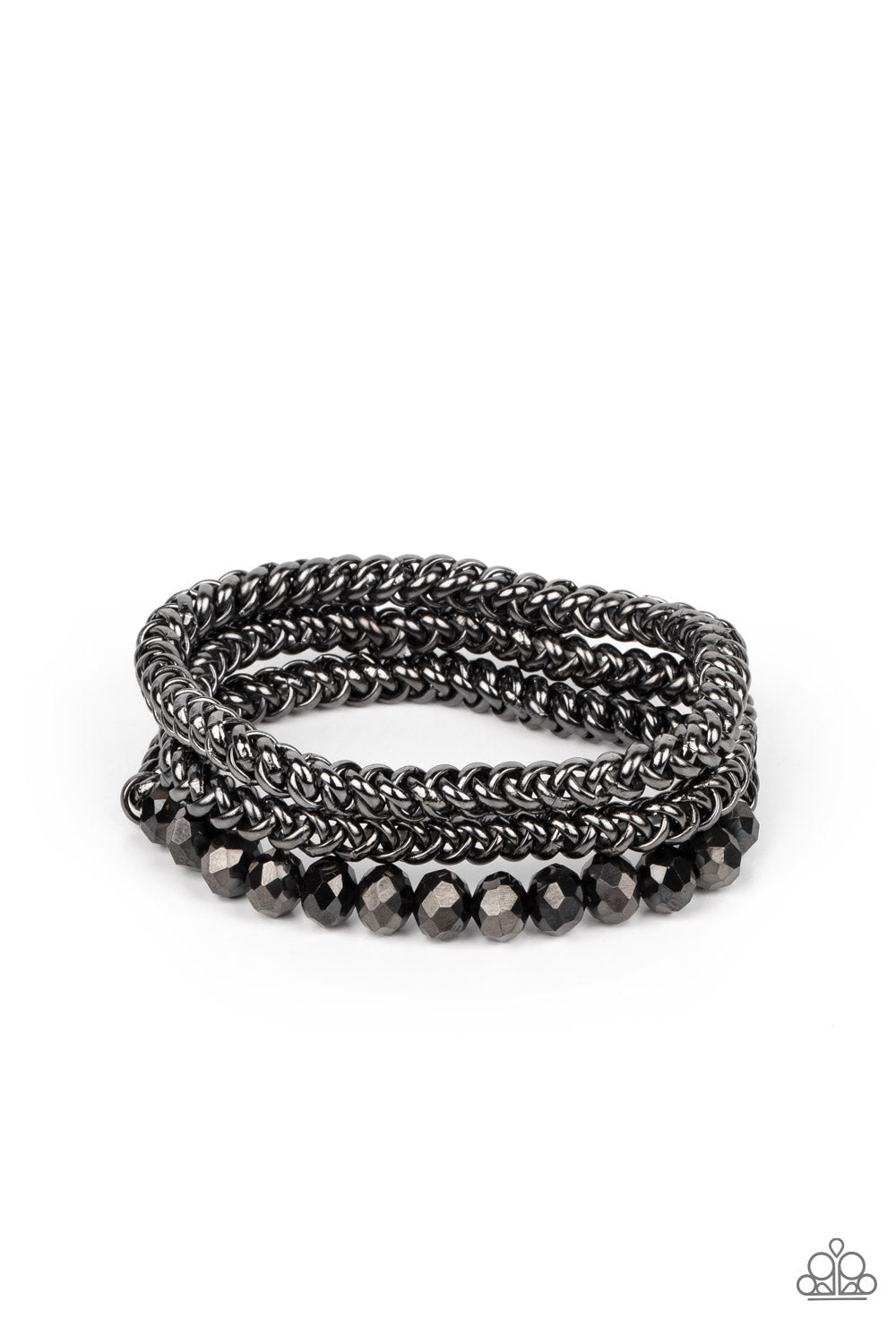 Paparazzi Accessories-Gutsy and Glitzy Black Hematite Crystal Bead Bracelet