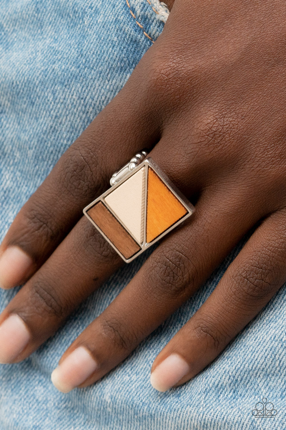 Paparazzi Accessories-Happily EVERGREEN After Orange Rectangular Wooden Ring