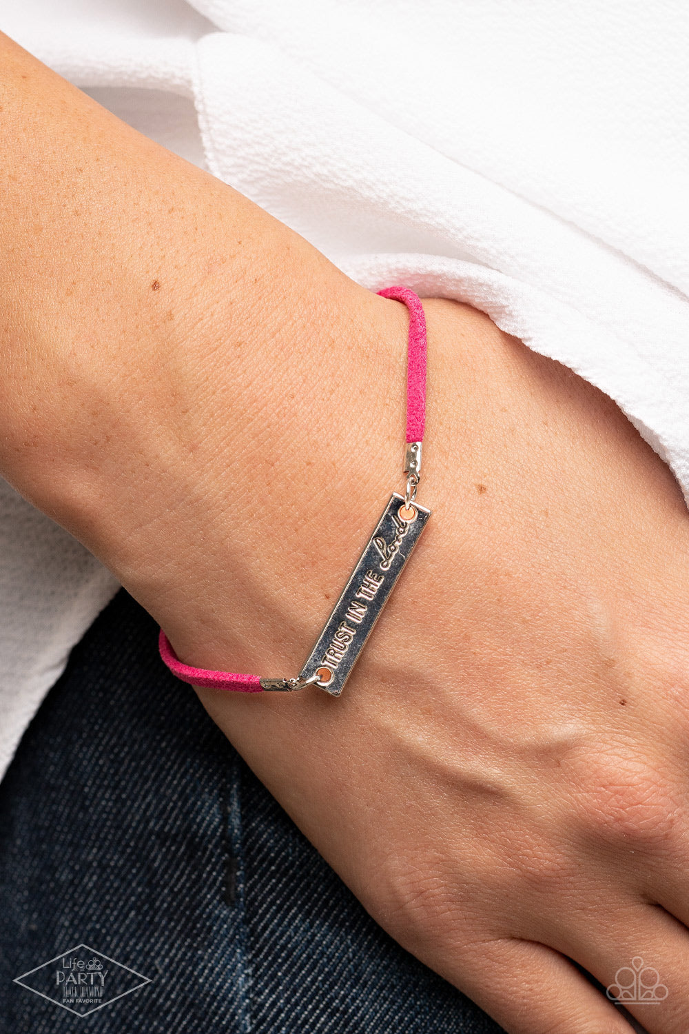 Paparazzi Accessories-Have Faith Pink Engraved "Trust In The Lord" Bracelet