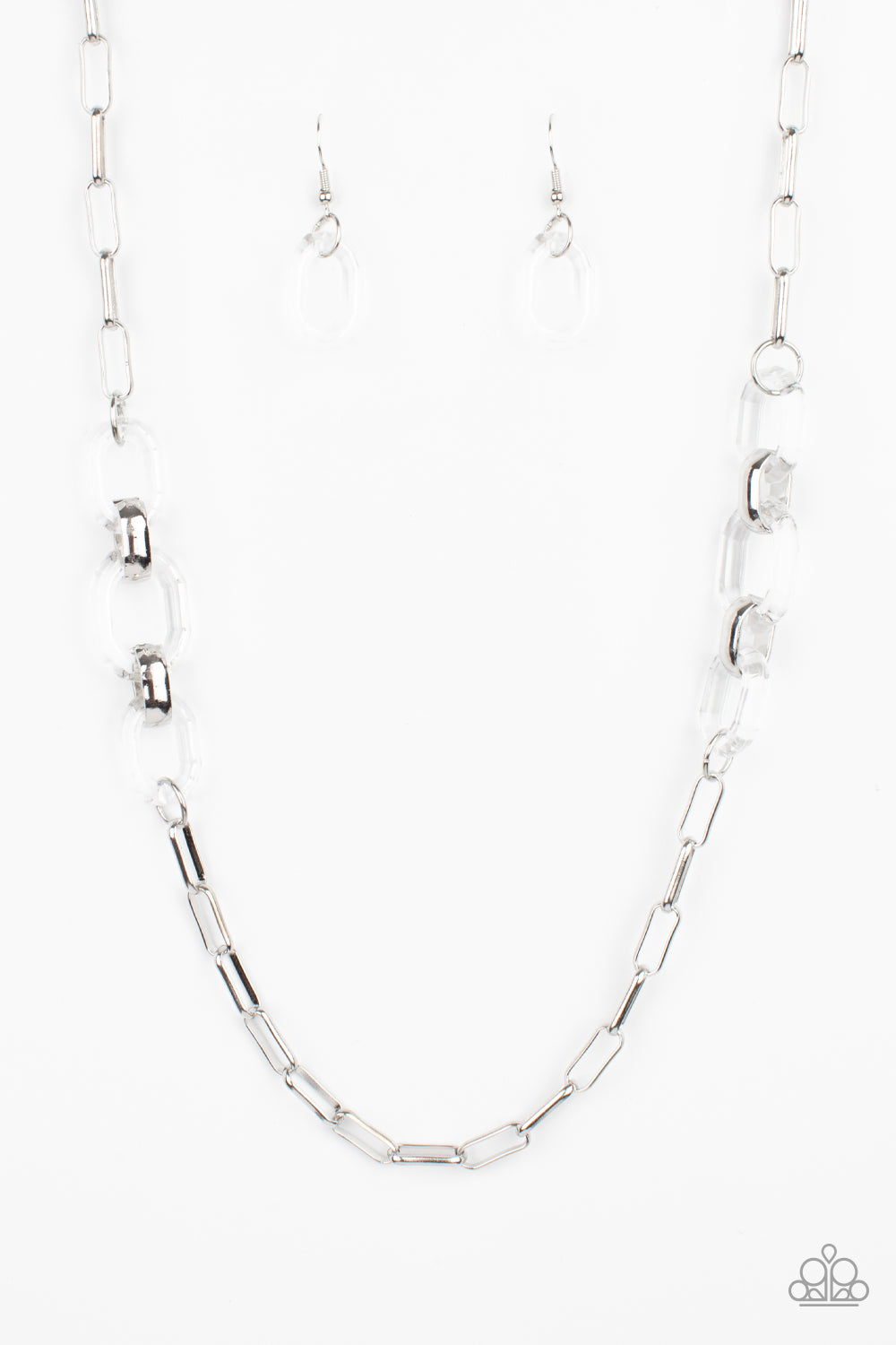 Paparazzi Accessories-Have I Made Myself Clear? White Acrylic Silver Link Necklace Set