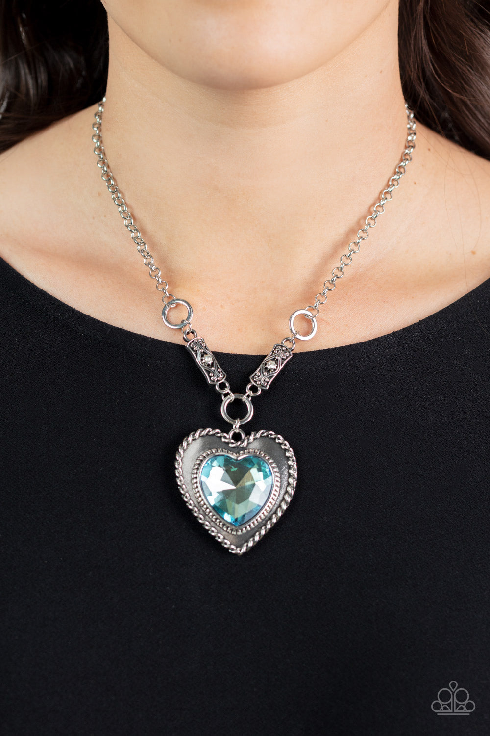 Paparazzi Accessories-Heart Full Of Fabulous Blue Vintage Heart Necklace Set