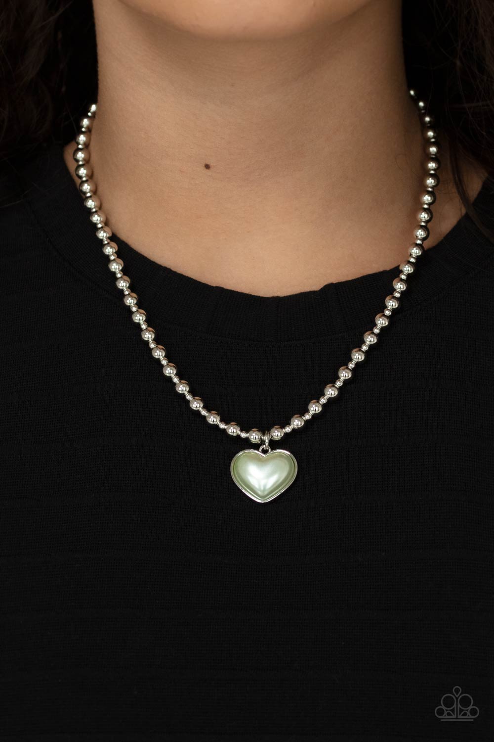 Paparazzi Accessories-Heart Full of Fancy Green Pearly Pendant Necklace Set