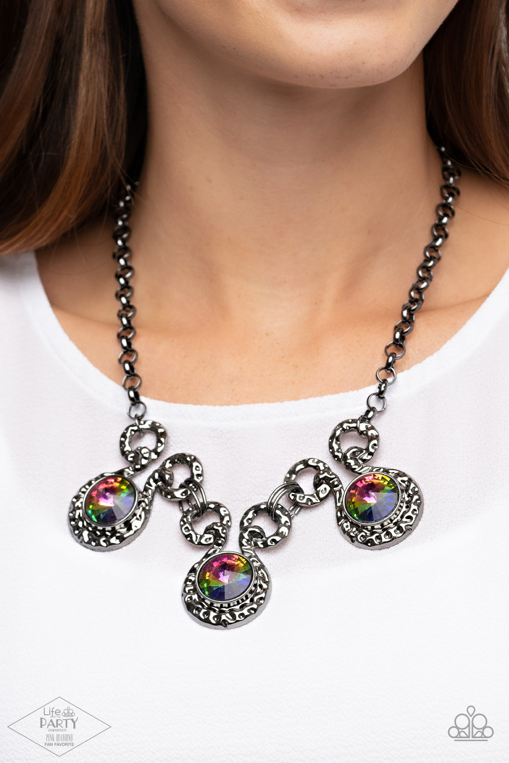 Paparazzi Accessories-Hypnotized Multi Oil Spill Oval Ring Necklace Set