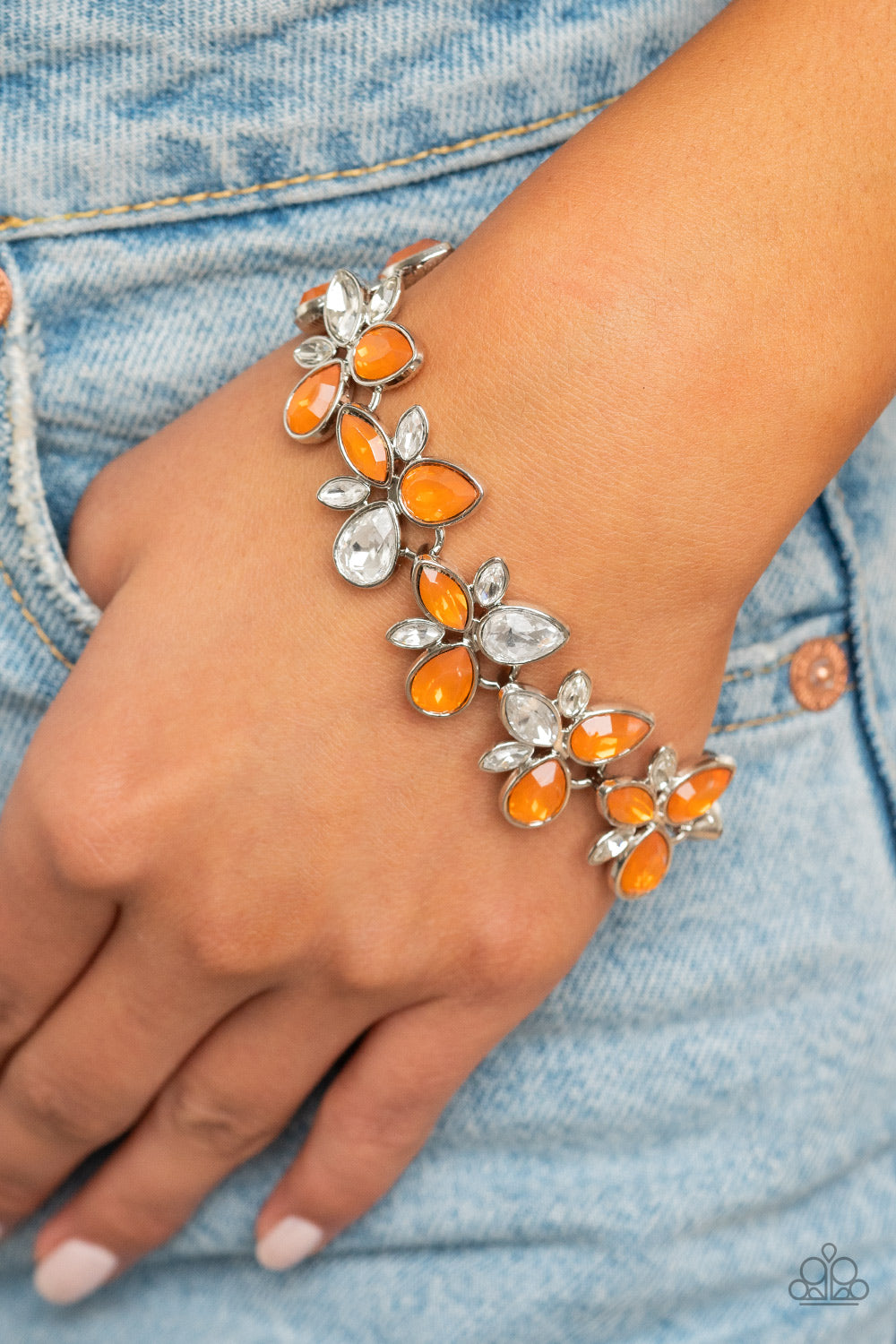 Paparazzi Accessories-Ice Garden Orange Amber Rhinestone Bracelet