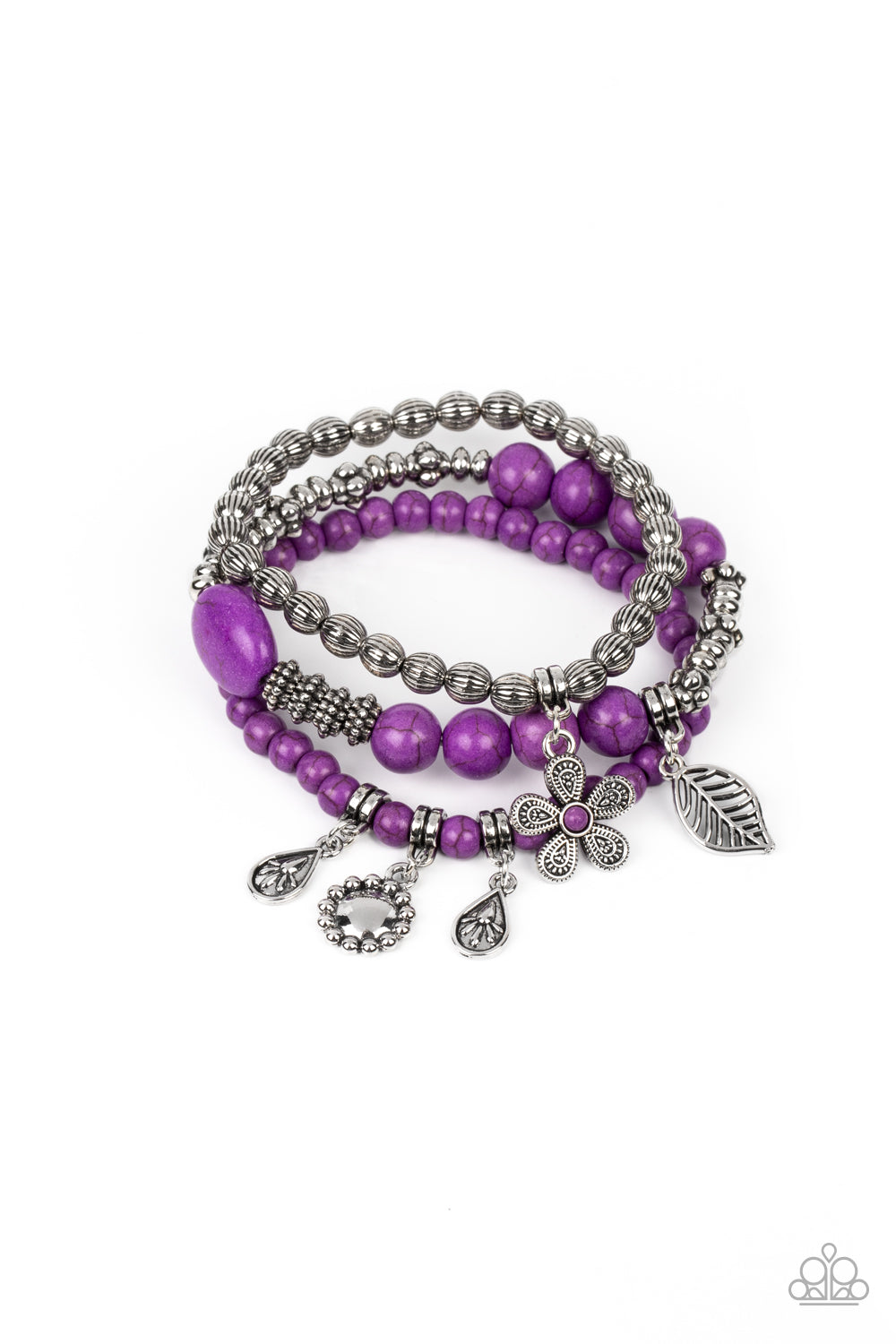 Paparazzi Accessories-Individual Inflorescence Purple Trio Floral Bracelet