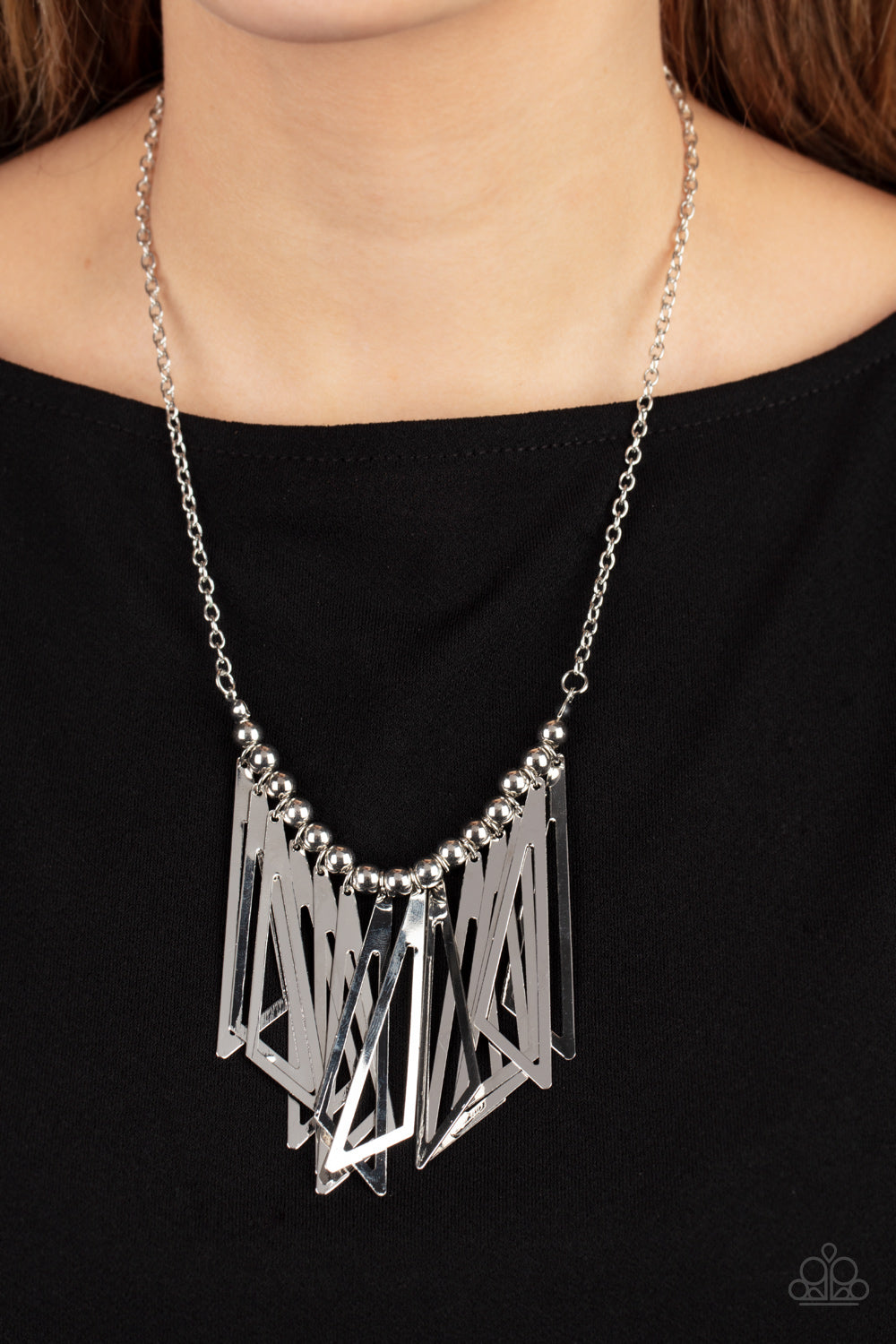 Paparazzi Accessories-Industrial Jungle Silver Triangular Fringe Necklace Set