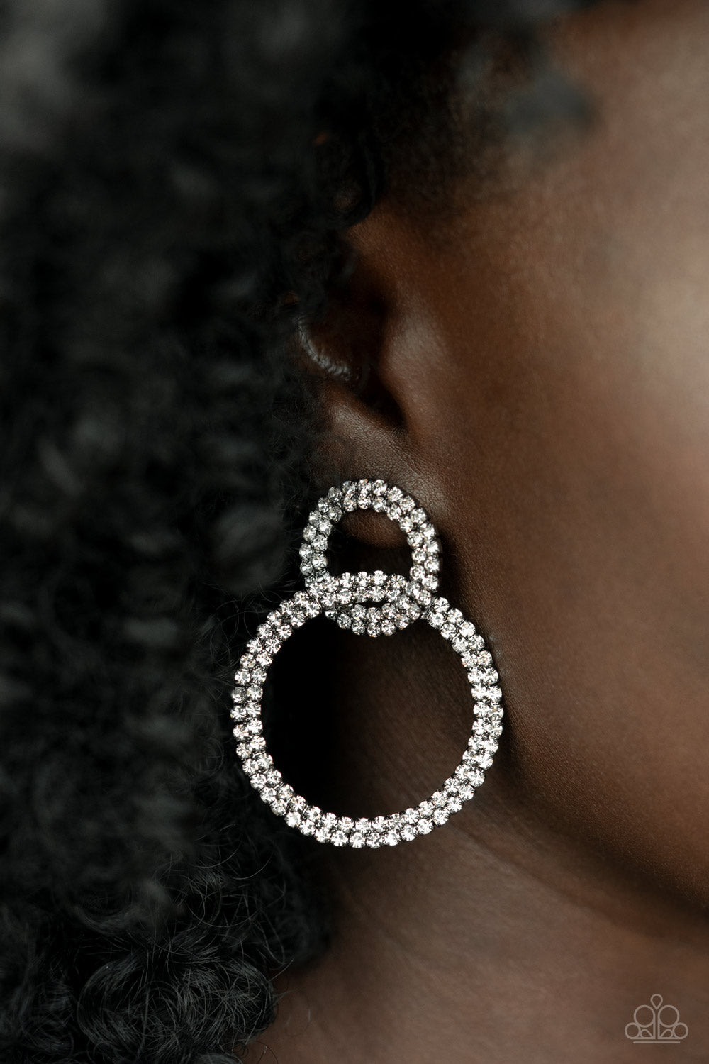 Paparazzi Accessories-Intensely Icy Black Sparkly White Rhinestone Encircle Earrings