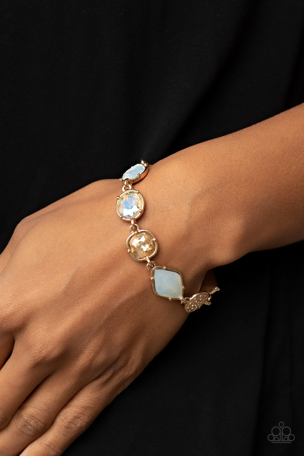 Paparazzi Accessories-Jewelry Box Bauble Gold/Opal Rhinestone Bracelet