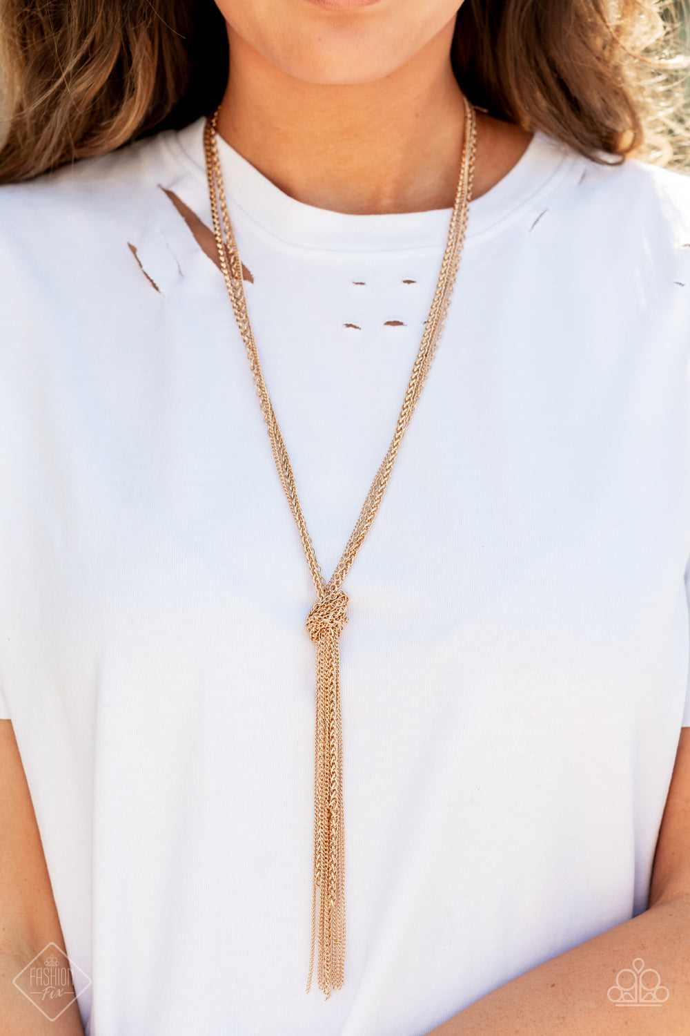 Paparazzi Accessories-KNOT All There Gold Sassy Tassel Necklace Set