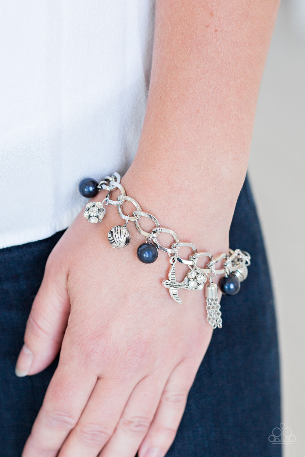 Paparazzi Accessories-Lady Love Dove Blue Pearl Charm Bracelet