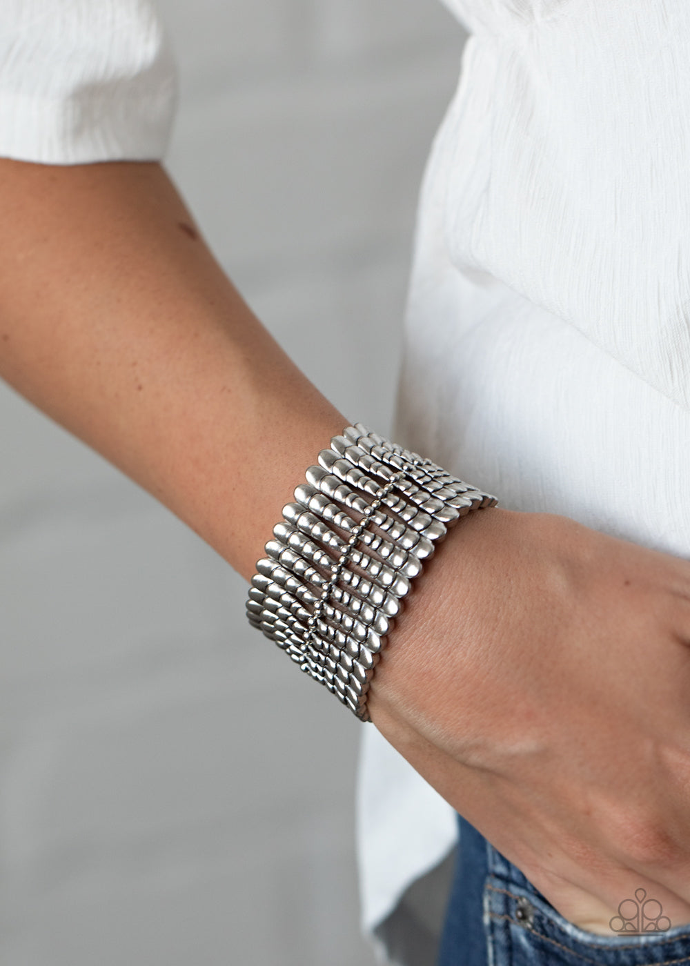Paparazzi Accessories-Level The Field Silver Bracelet