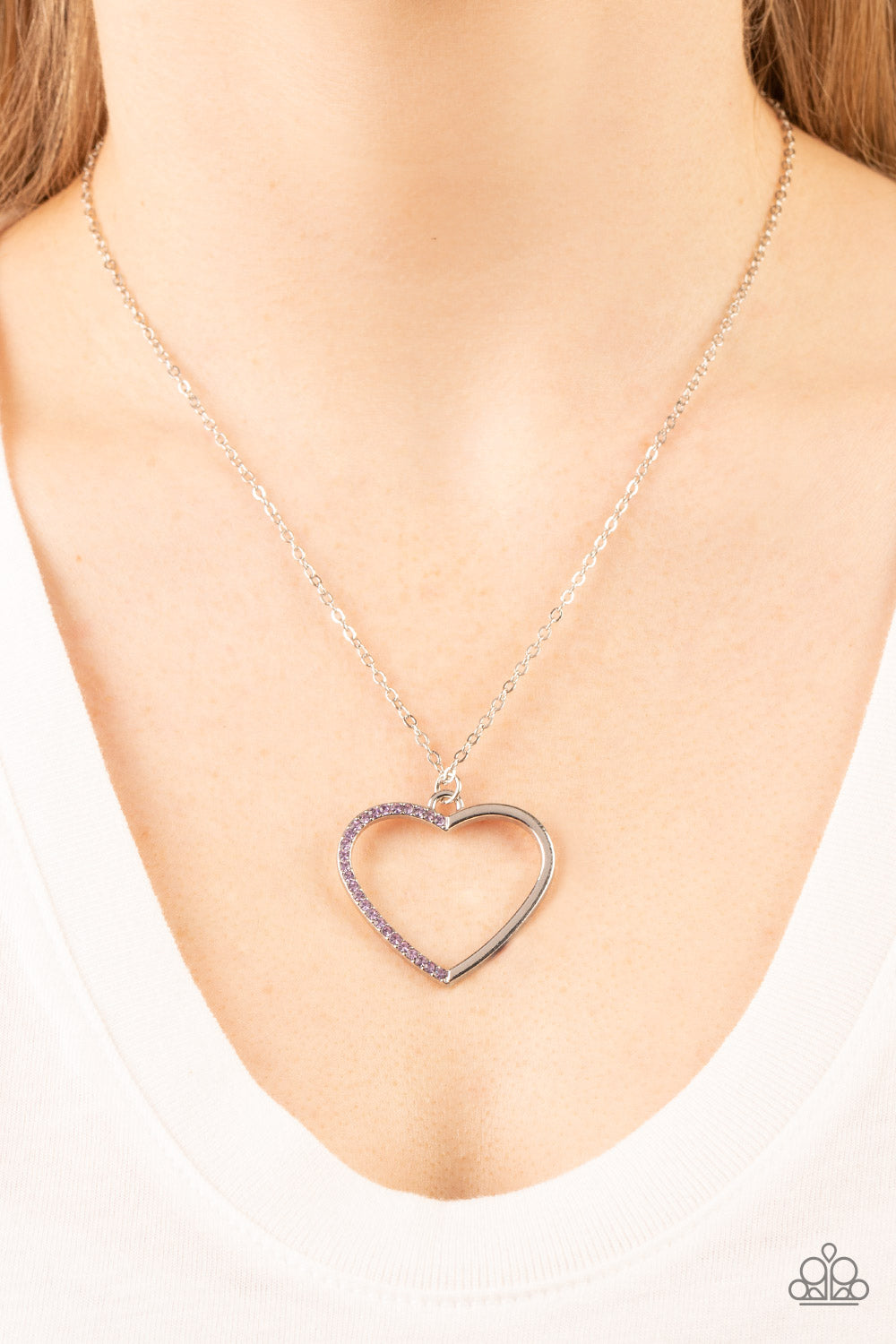 Paparazzi Accessories-Love to Sparkle Purple Shiny Silver Heart Necklace Set
