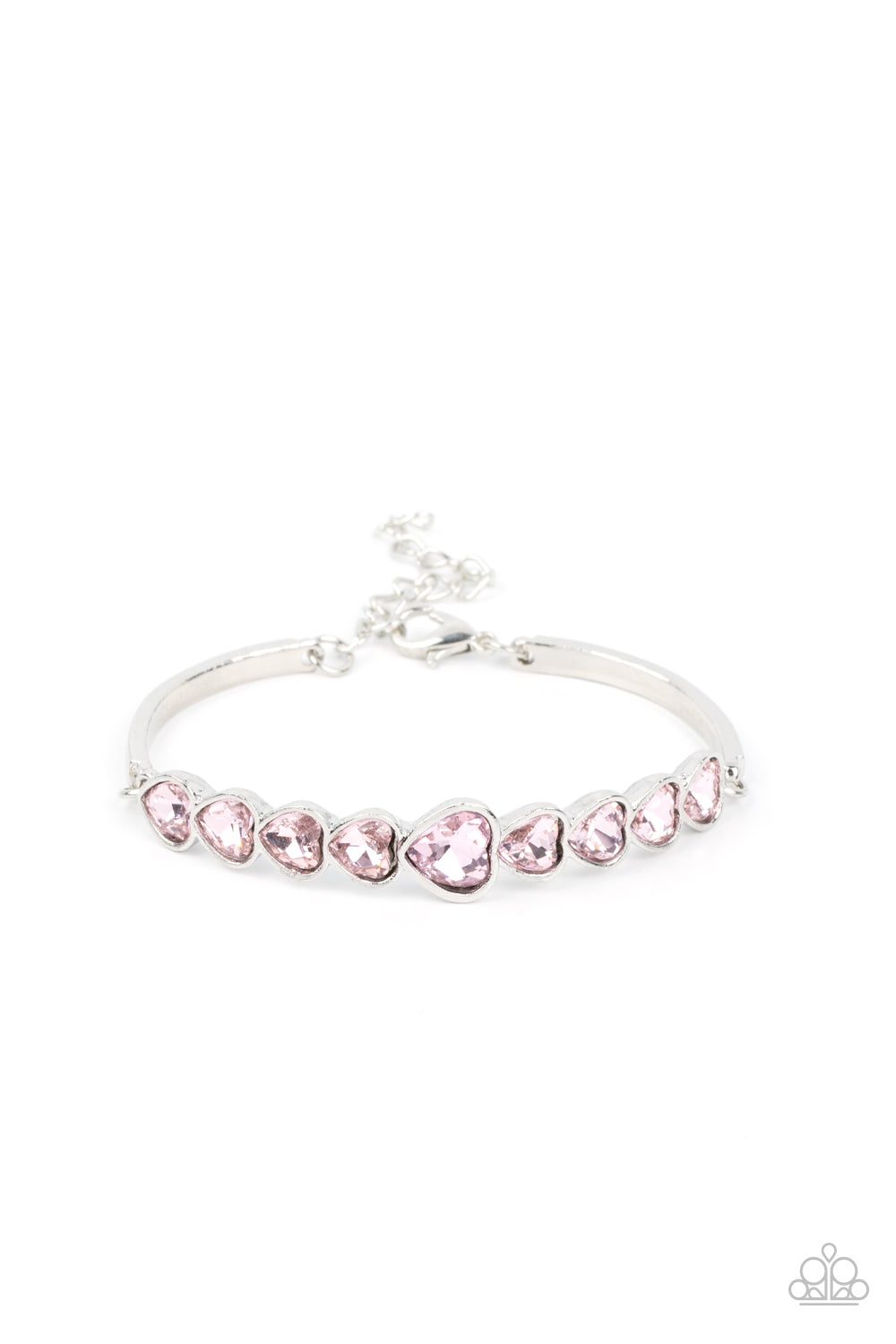Paparazzi Accessories-Lusty Luster Pink Sparkly Heart Silver Bar Bracelet