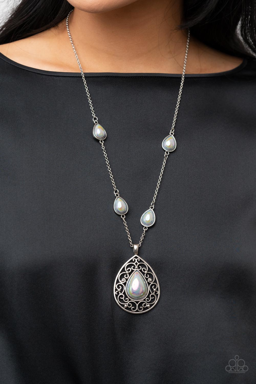 Paparazzi Accessories-Magical Masquerade Silver Teardrop Necklace Set