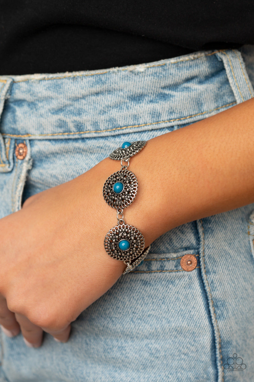 Paparazzi Accessories-Mojave Mandalas Blue Bracelet