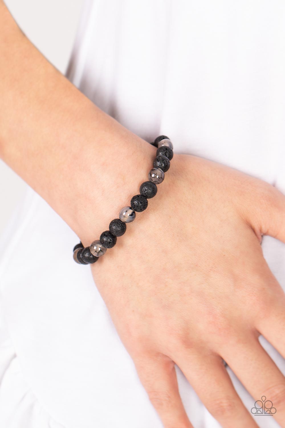 Paparazzi Accessories-Molten Mogul Black/White Crackling Lava Bead Bracelet