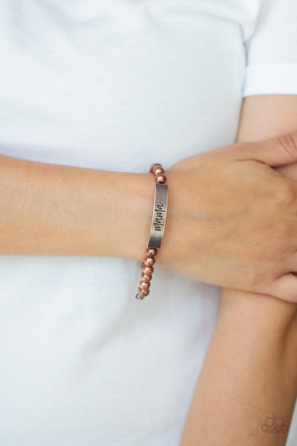 Paparazzi Accessories-Mom Squad Copper Engraved "Mama" Bead Bracelet