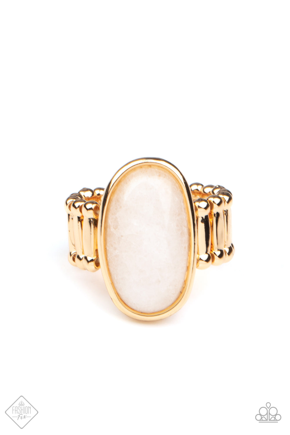 Paparazzi Accessories-Mystical Mantra Gold White Oval Stone Ring