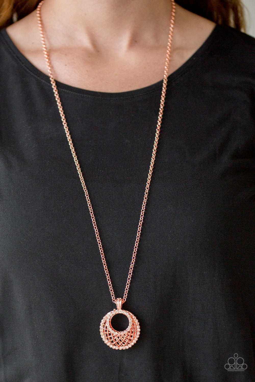 Paparazzi Accessories-Net Worth Copper Rhinestone Necklace Set