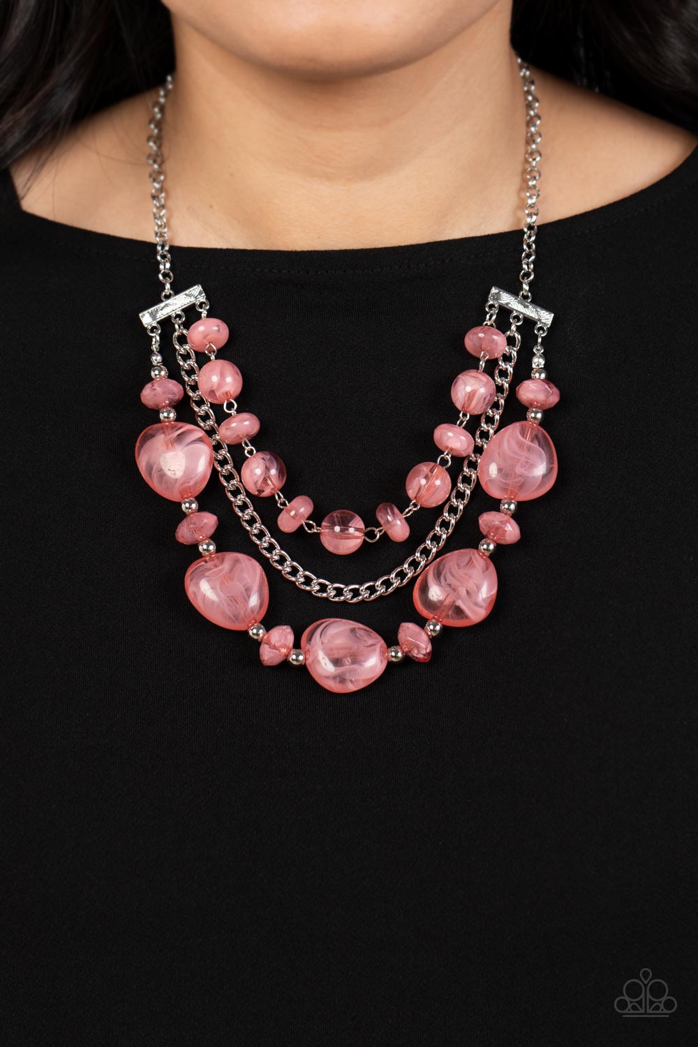 Paparazzi Accessories-Oceanside Service Pink Cloudy Glass Bead Necklace Set