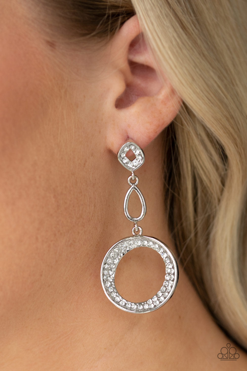 Paparazzi Accessories-On The Glamour Scene White Rhinestone Earrings