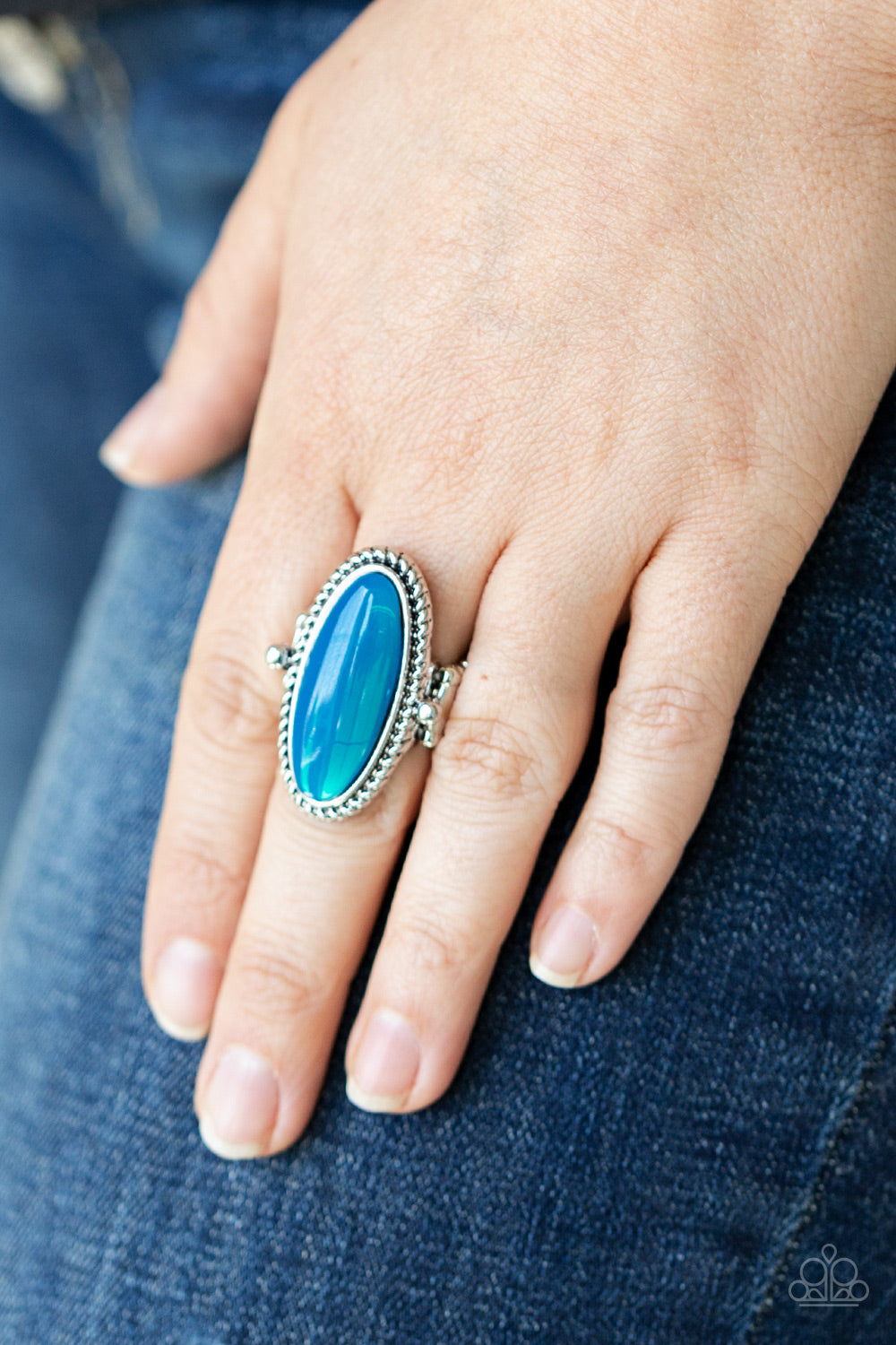 Paparazzi Accessories-Oval Oasis Blue Iridescence Acrylic Ring