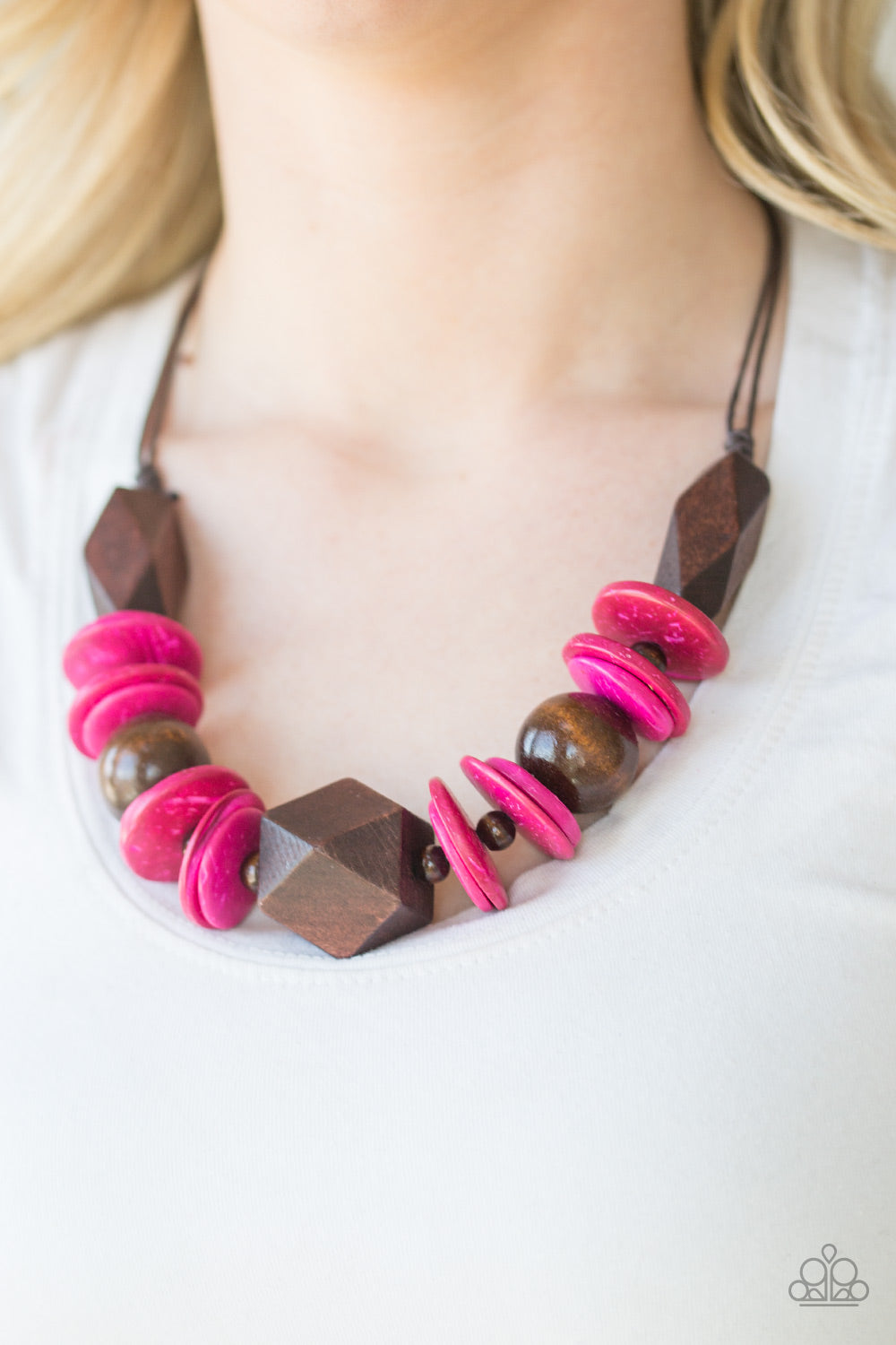 Paparazzi Accessories-Pacific Paradise Pink Wood Necklace Set
