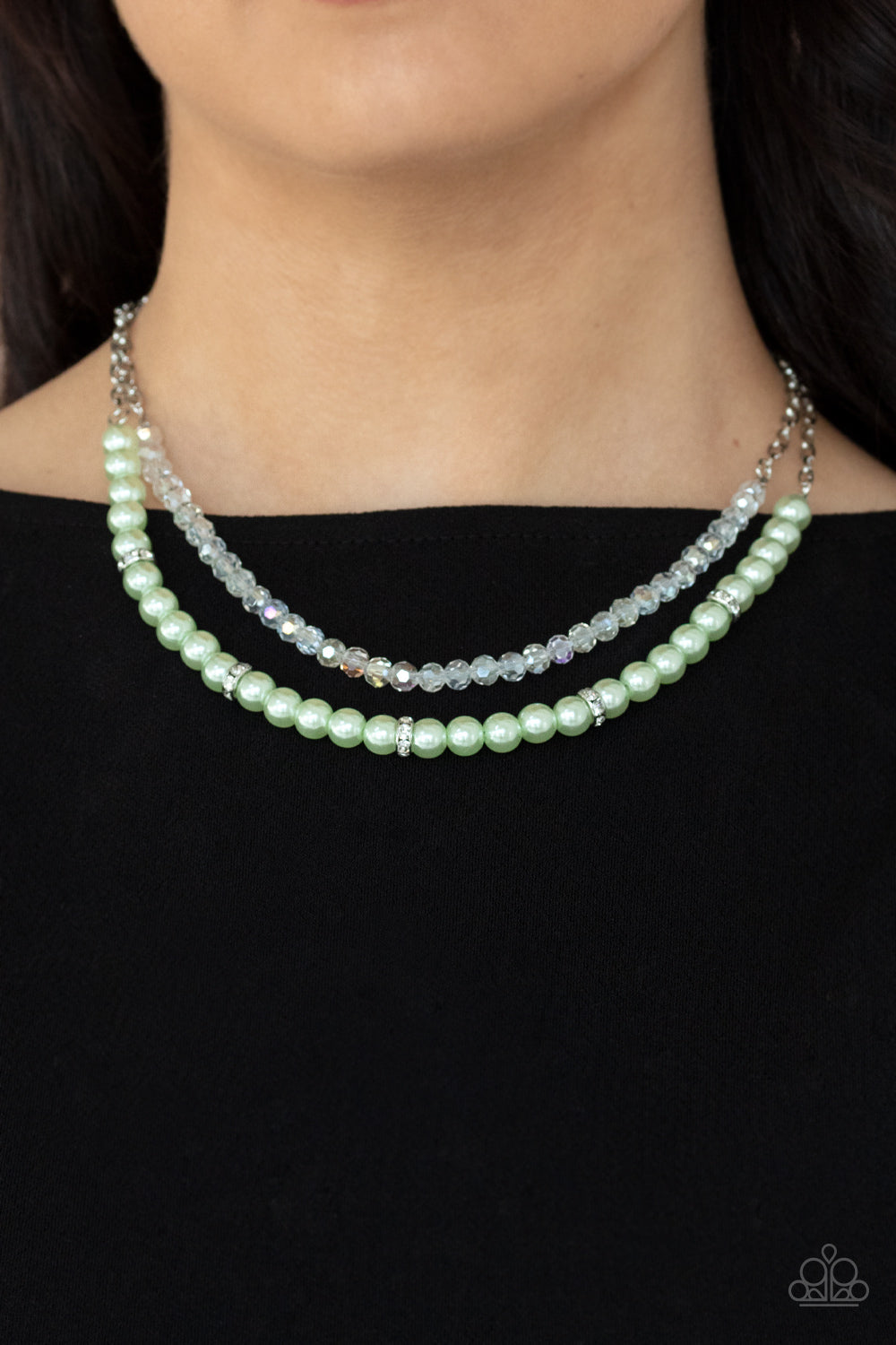 Paparazzi Accessories-Parisian Princess Green Pearly Bead Necklace Set