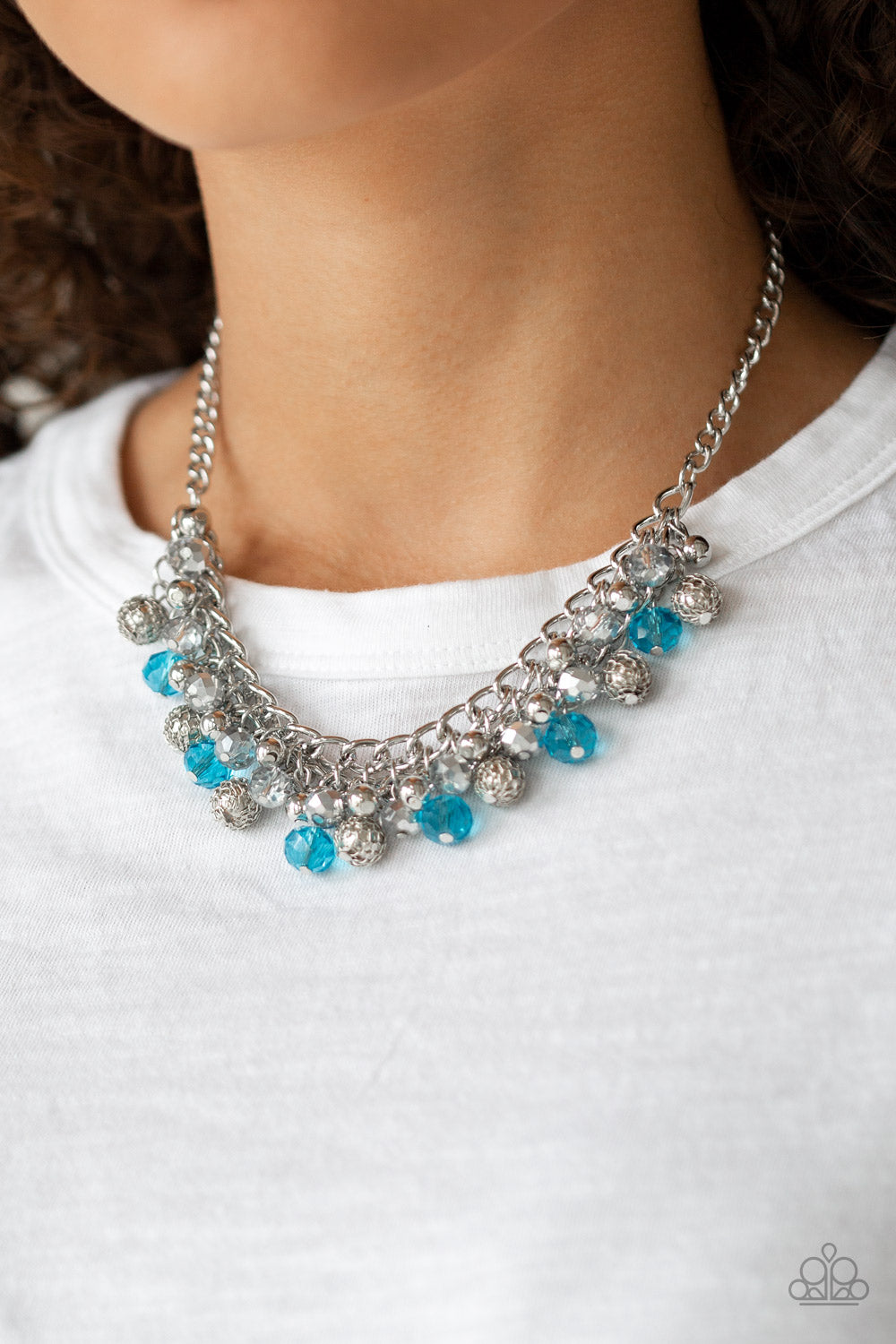 Paparazzi Accessories-Party Spree Blue Crystal Bead Necklace Set