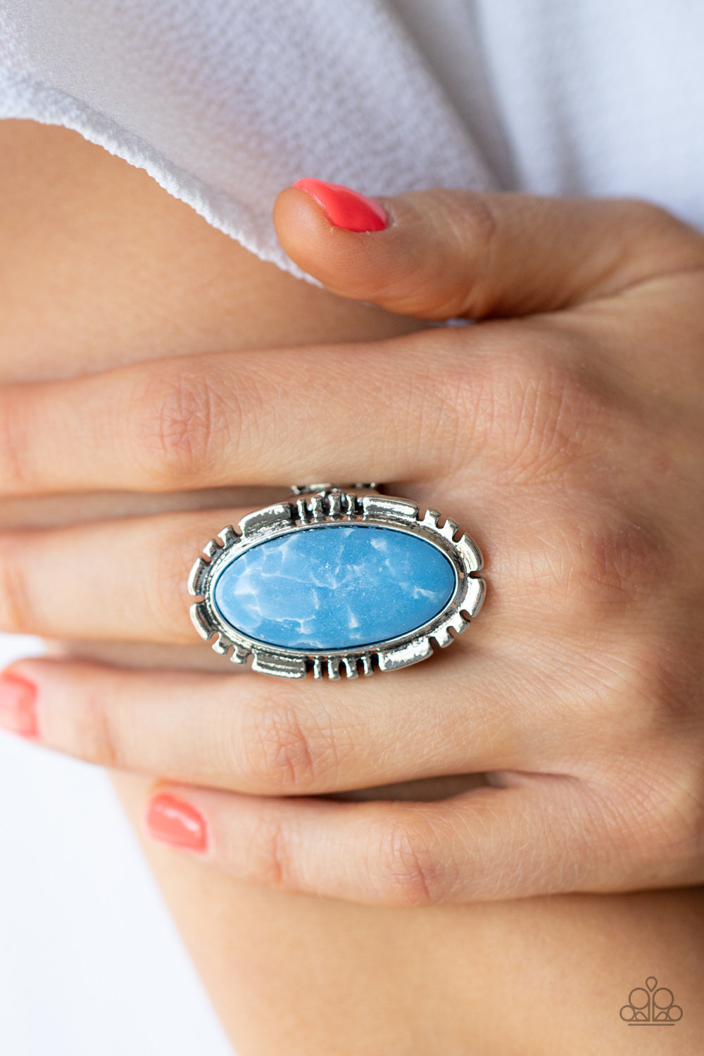 Paparazzi Accessories-Peacefully Pioneer Blue Oval Stone Ring