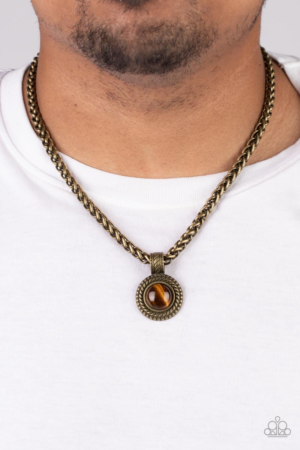 Paparazzi Accessories-Pendant Dreams Brass Tiger's Eye Men's Necklace