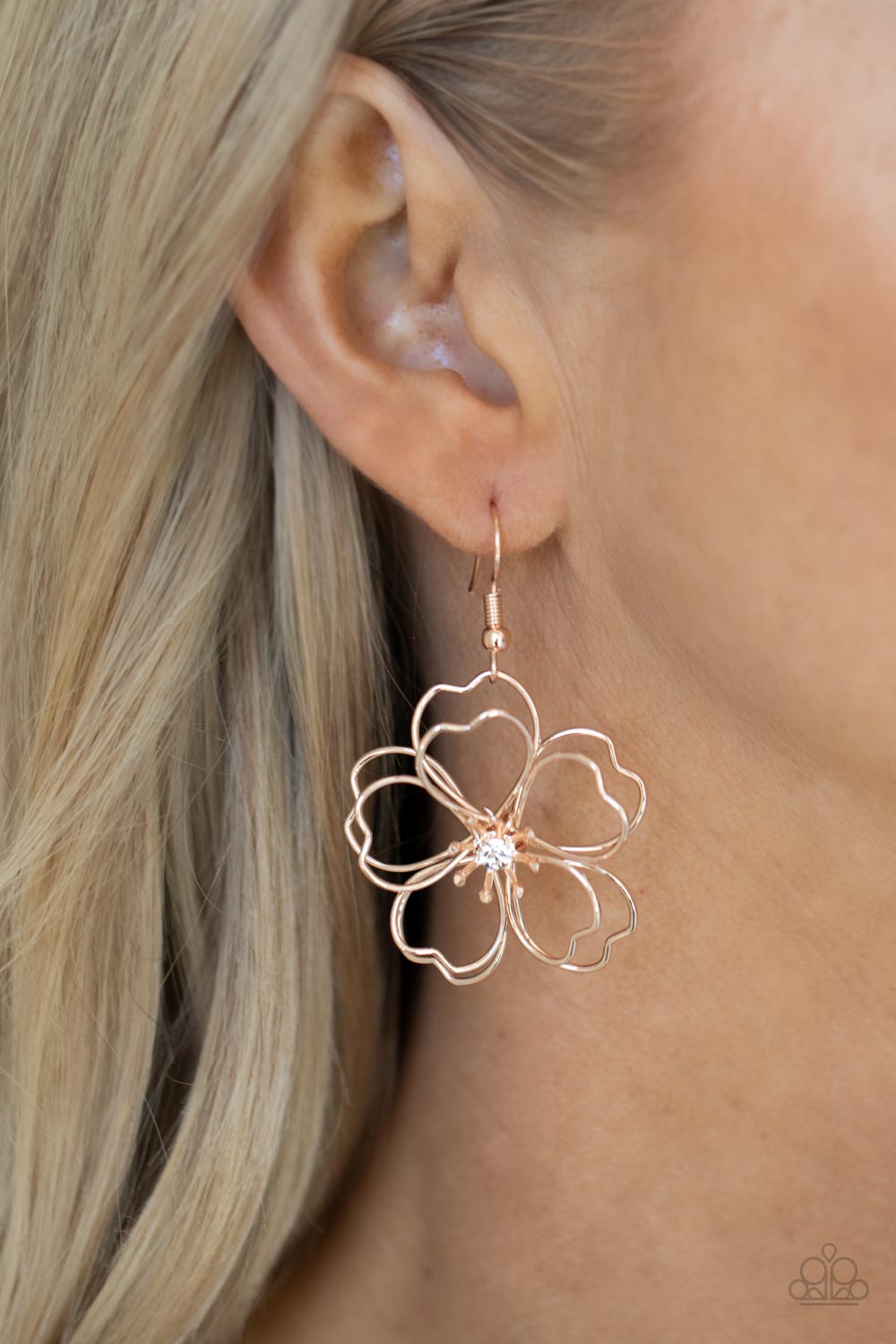 Paparazzi Accessories-Petal Power Rose Gold Heart Shaped Flower Earrings
