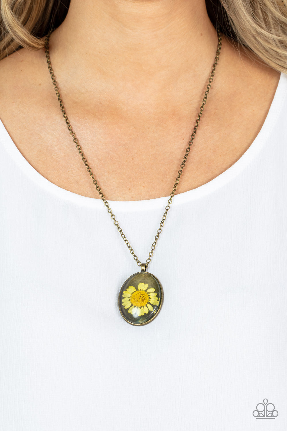 Paparazzi Accessories-Prairie Passion Yellow Dainty Rustic Brass Necklace Set