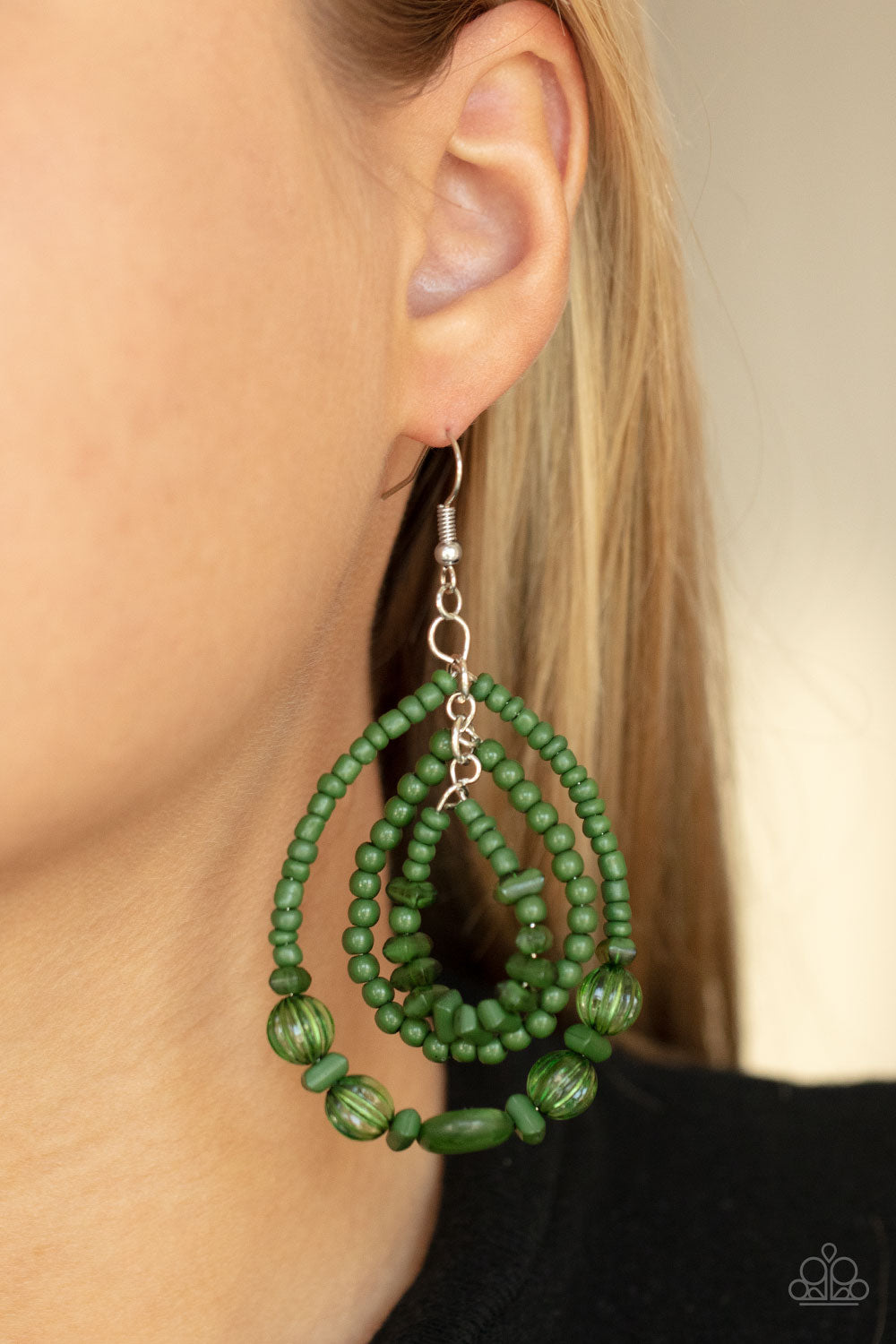 Paparazzi Accessories-Prana Party Green Crystal Seed Bead Earrings