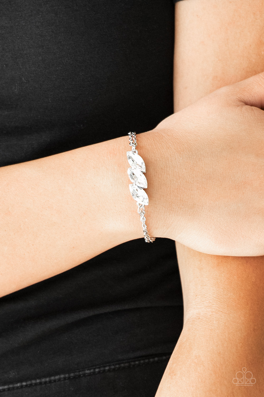 Paparazzi Accessories-Pretty Priceless White Rhinestone Bracelet
