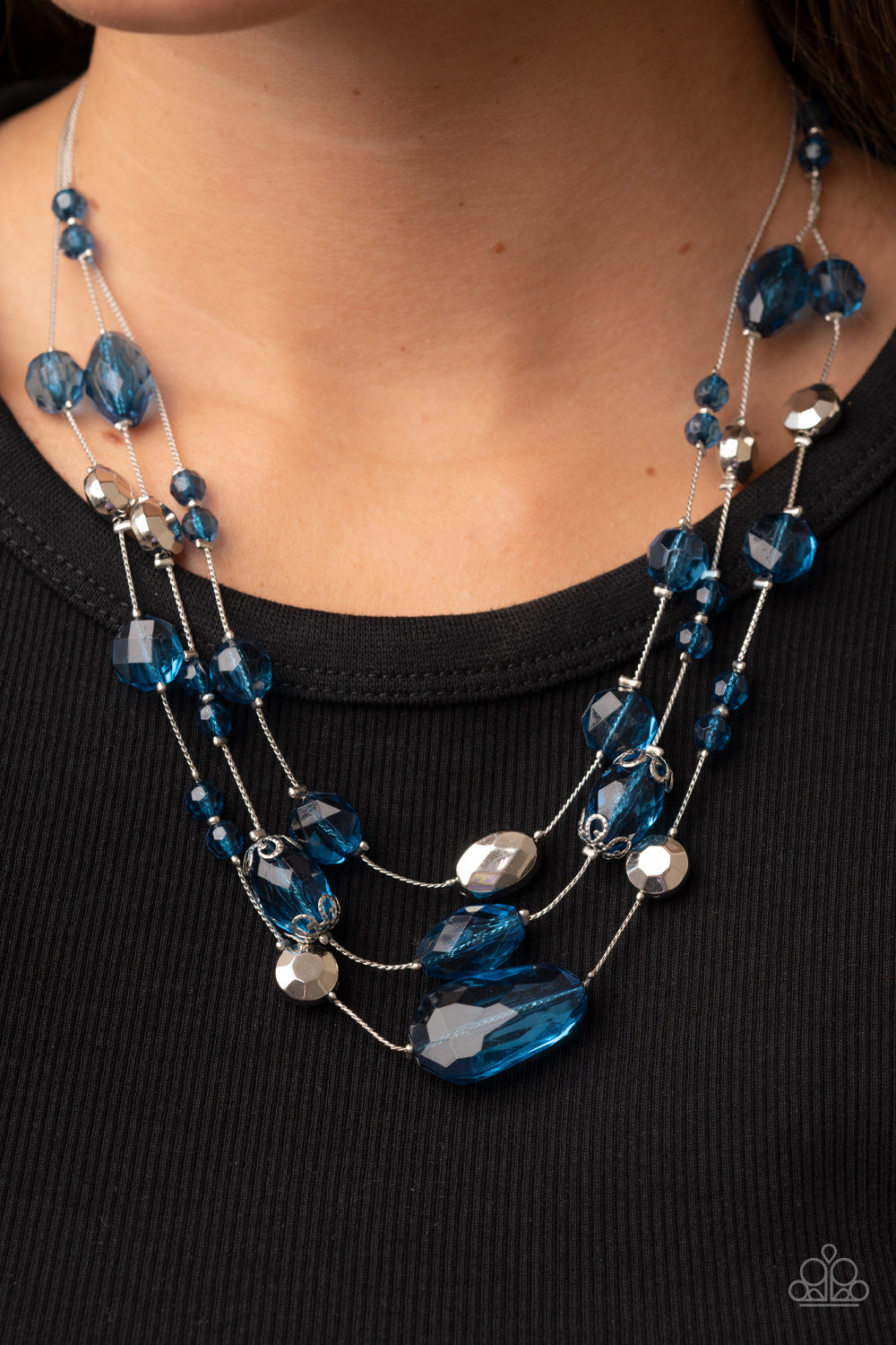 Paparazzi Accessories-Prismatic Pose Blue Crystal Bead Necklace Set