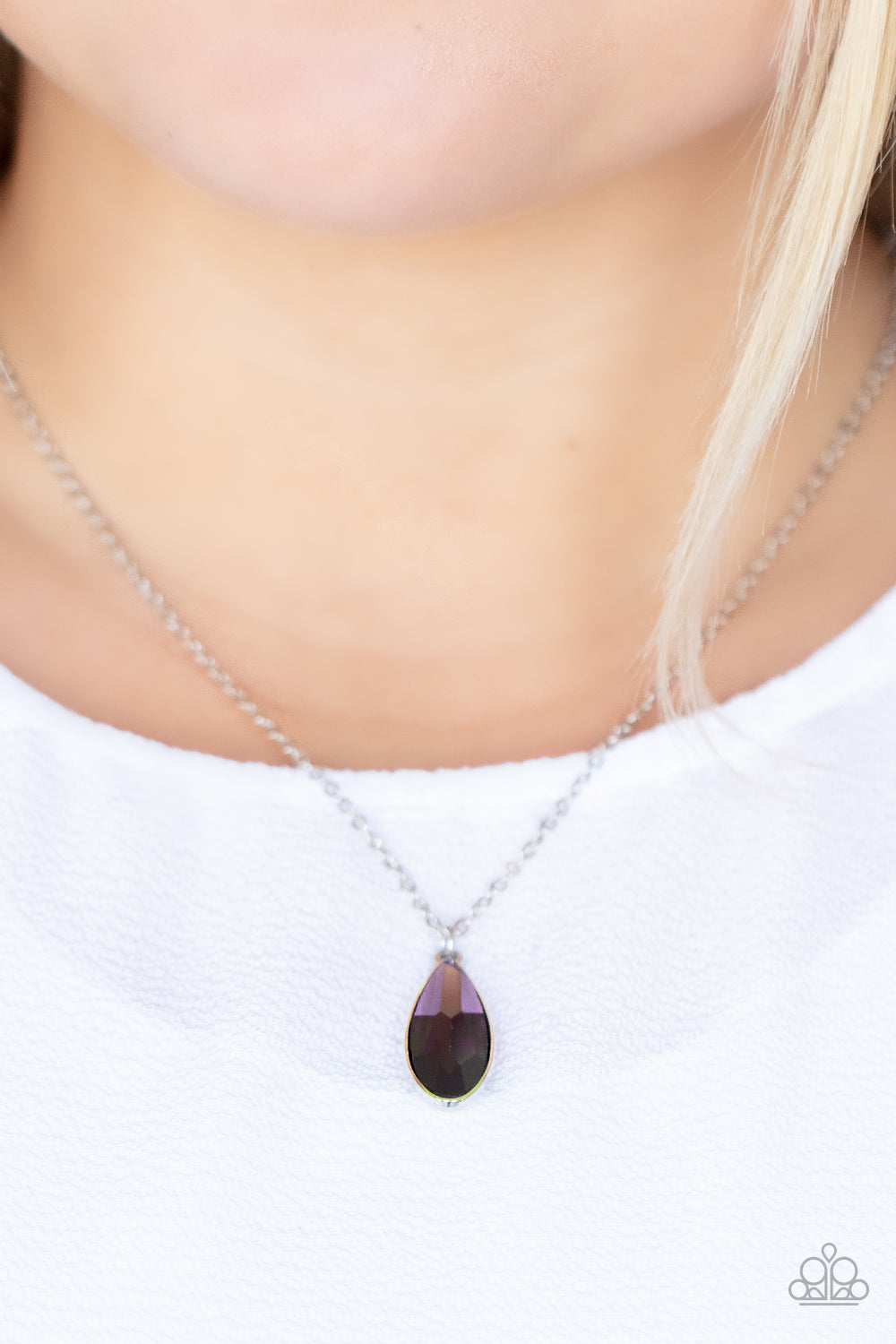 Paparazzi Accessories-Prismatically Polished Purple Teardrop Necklace Set
