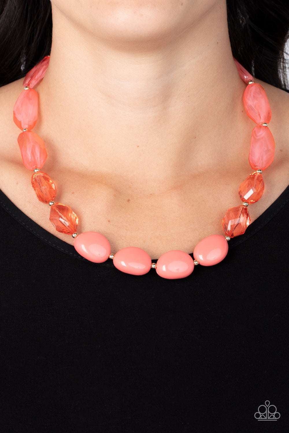 Paparazzi Accessories-Private Paradise Orange Dainty Gold Bead Necklace Set