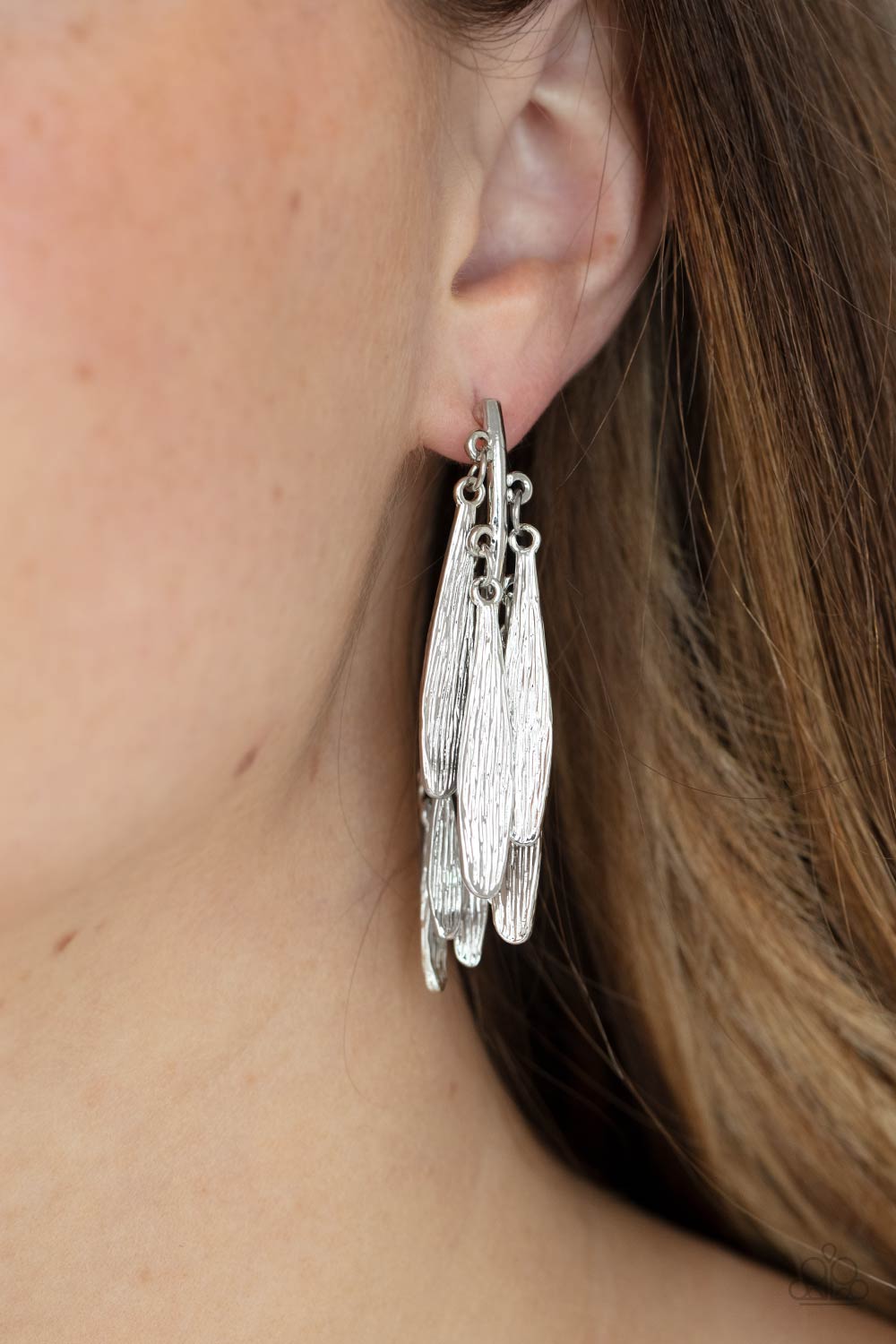 Paparazzi Accessories-Pursuing The Plumes Silver Cluster Fringe Earrings