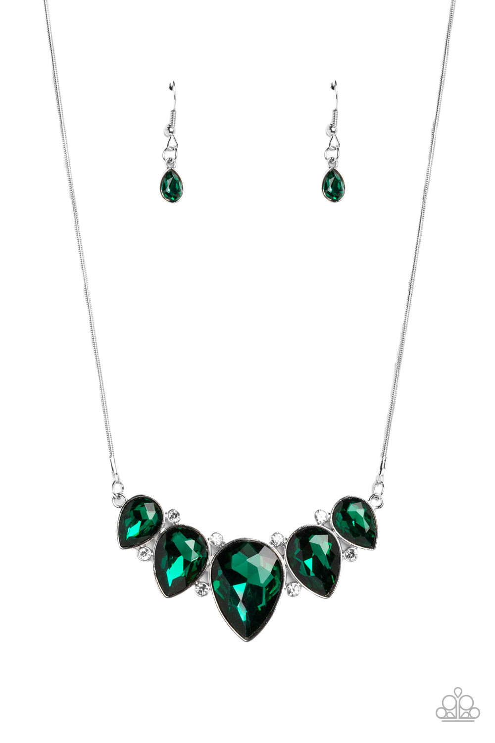 Paparazzi Accessories-Regally Refined Green Teardrop Necklace Set