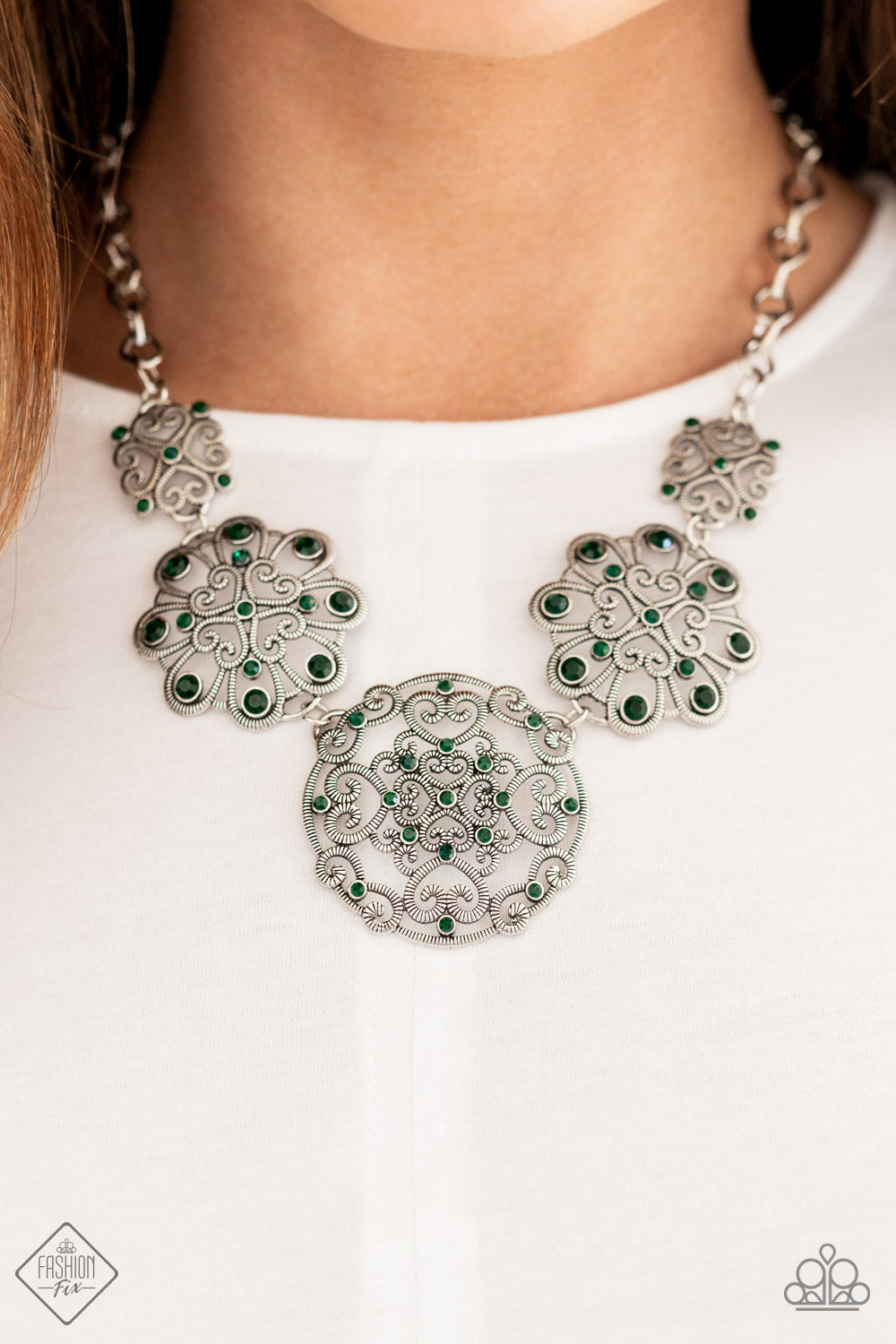 Paparazzi Accessories-Royally Romantic Green Emerald Fashion Fix Necklace Set