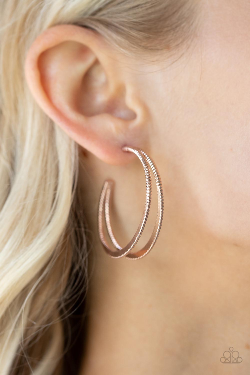 Paparazzi Accessories-Rustic Curves Rose Gold Crescent Double Hoop Earrings