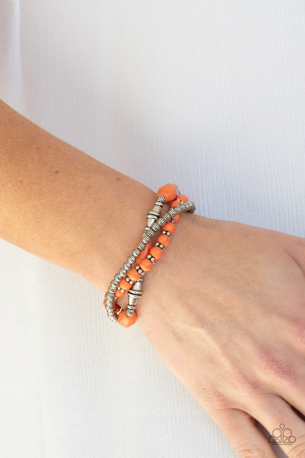 Paparazzi Accessories-Sahara Sanctuary Orange/Silver Bead Bracelet